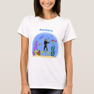T-shirt Drôle plongeur et poisson mer créatures dessin ani