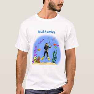 T-shirt Drôle plongeur et poisson mer créatures dessin ani