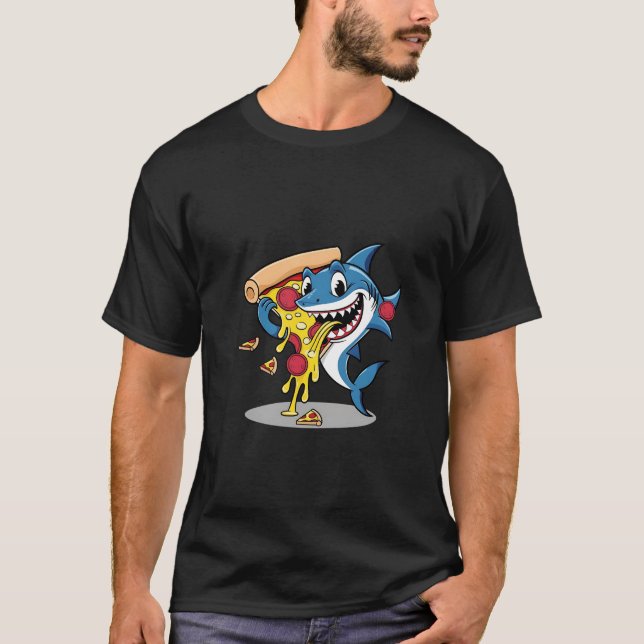 T-shirt Drôle Poisson de requin Pizza (Devant)