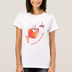 T-shirt drôle Poisson heureux et Ver Texte accroch