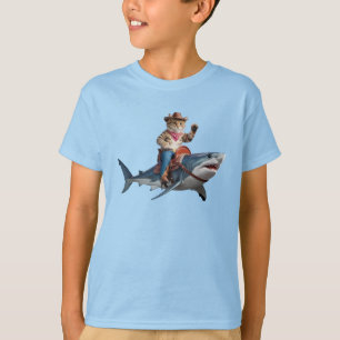 T-shirt drôle pour enfants avec chat et requin
