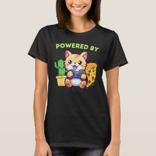 T-shirt Drôle Propulsé par Gamer Cat Plante Pizza Jeux &