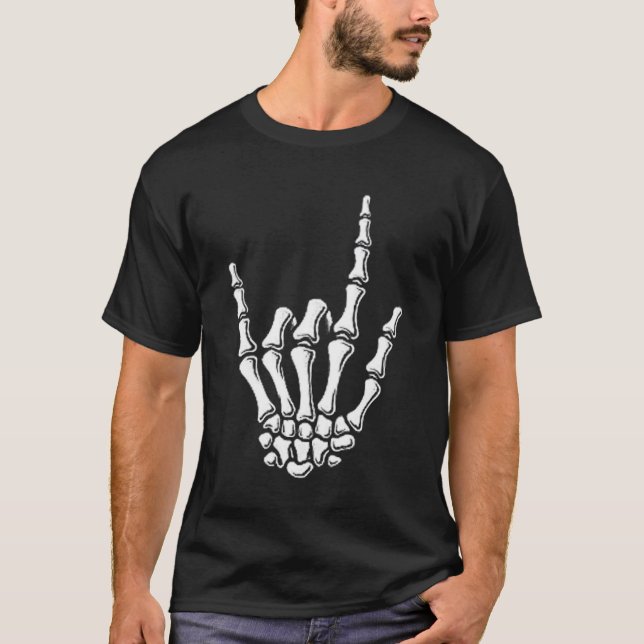 T-shirt Drôle Punk Rock Squelette Cool Rocker Halloween Ho (Devant)