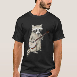 T-shirt Drôle Raccoon Jouer Banjo Guitare Rétro Racoon Tr