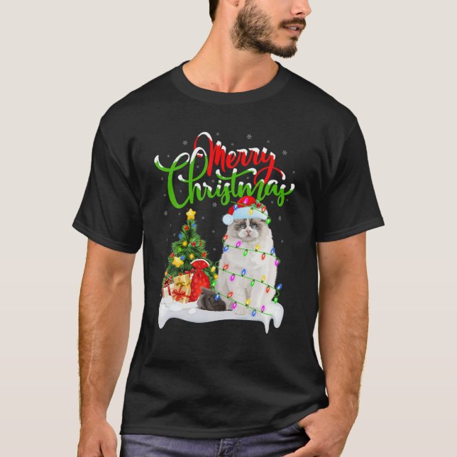 T-shirt Drôle Ragdoll Amoureux des chats Xmas Éclairage Ra (Devant)