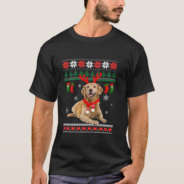 T-shirt Drôle Reindeer Golden Retriever Gol de Noël moche (Devant)