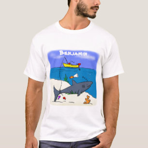 T-shirt Drôle requin couché et dessin animé de pêche