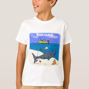 T-shirt Drôle requin couché et dessin animé de pêche