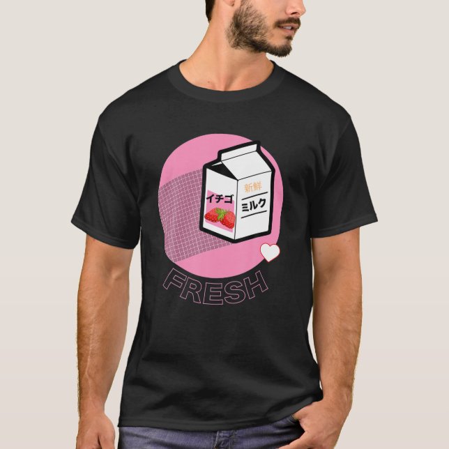 T-shirt Drôle Retro 90S Japonais Kawaii Lait Fraise Sh (Devant)