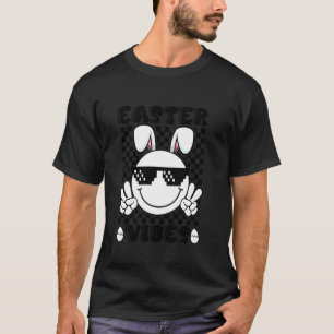 T-shirt Drôle Rétro Groovy Pâques Vibes Lapin Sourire Visa