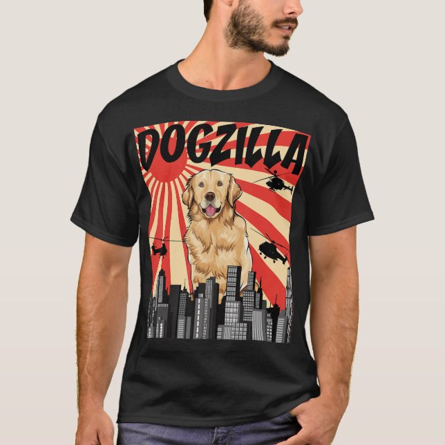 T-shirt Drôle Retro Japonais Dogzilla Golden Retriever Gif (Devant)