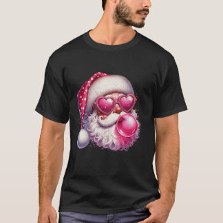 T-shirt Drôle Retro Père Noël Noël soufflant bulle Gum Vin