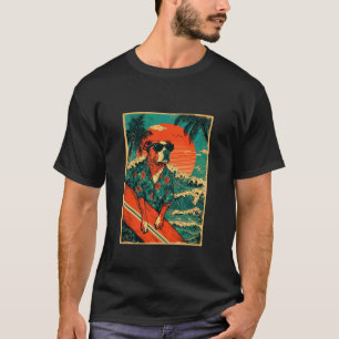 T-shirt Drôle Rétro Surf Pit Bull Surfeur Chien Vintage Ha