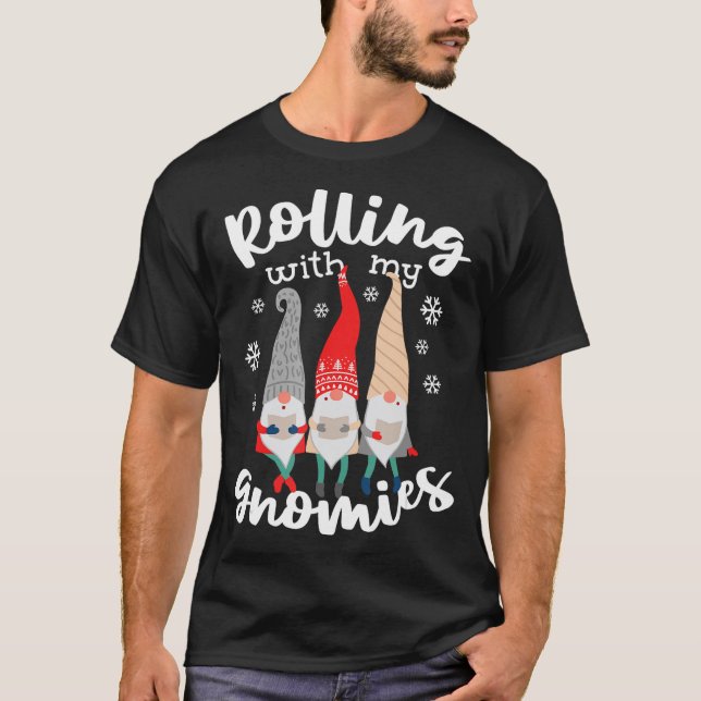 T-shirt Drôle Rolling Avec Mes Gnomies Gnomes de Noël T-S (Devant)