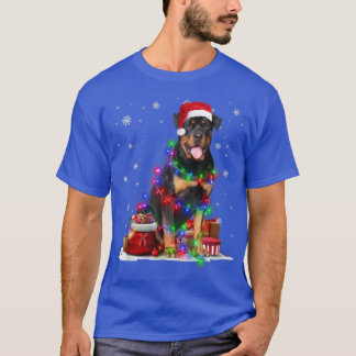 T-shirt Drôle Rottweiler Chien Arbre Lumières de Noël Xmas
