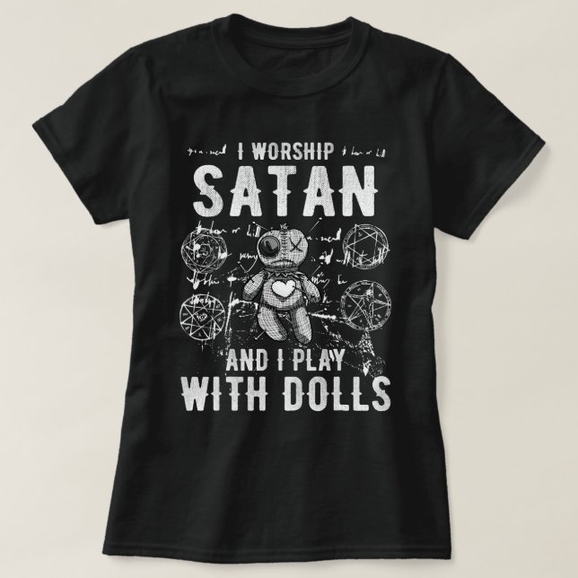 T-shirt Drôle Satanique J'Adore Satan Et Je Joue Avec Poup (Design devant)