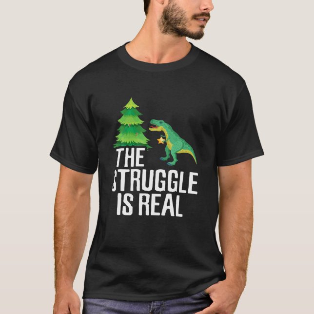 T-shirt Drôle Saurus de Noël Lutte Est Real Arbre Rex D (Devant)