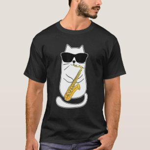 T-shirt Drôle Saxophone Cat Musicien Jazz Musique Lover