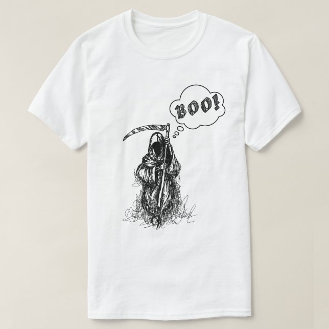 T-shirt Drôle Scary Éffrayant Grim Reaper avec Synthe Boo (Design devant)