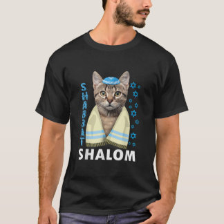 T-shirt Drôle Shalom Chat Shabbat Juif Cute Avec Kippah