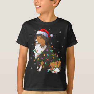 T-shirt Drôle Sheltie Chien Xmas Éclairage Santa Hat Shelt