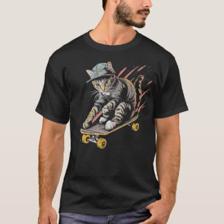 T-shirt Drôle Skateboard Joueuse de chats Femmes Hommes En
