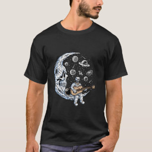 T-shirt Drôle Skeleton Astronaut joue Guitare Rock Music L