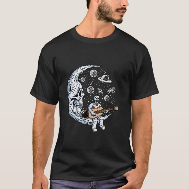 T-shirt Drôle Skeleton Astronaut joue Guitare Rock Music L (Devant)