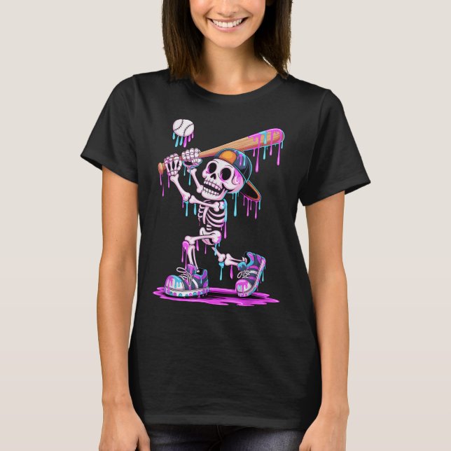 T-shirt Drôle Skeleton Baseball Halloween Costume Pour Gar (Devant)