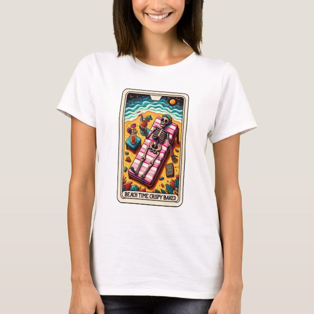 T-shirt Drôle Skeleton Beach Time Crispy Tarot cuit (Devant)