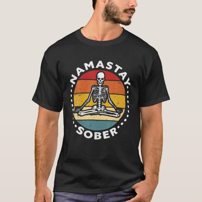 T-shirt Drôle Skeleton Lotus Position Yoga Sober Addiction (Devant)