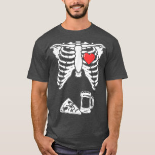 T-shirt Drôle Skeleton Pizza Costume de bière Halloween Pa