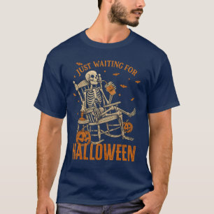 T-shirt Drôle Skeleton Rocking Chaise En Attendant Hall