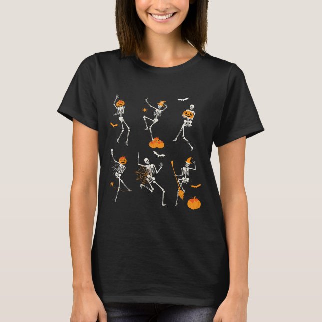 T-shirt Drôle Skeletons Danse Défi Halloween (Devant)