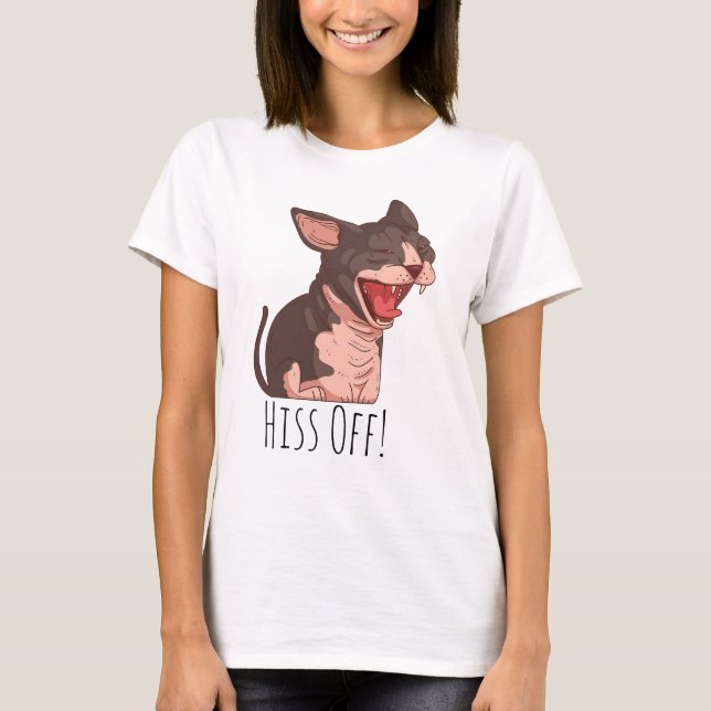 T-shirt Drôle Sphynx Chat Hiss Off Meow Chat Kitten (Devant)