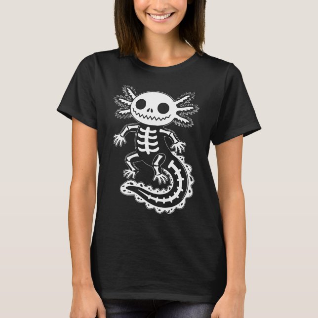 T-shirt Drôle Squelette Axolotl Halloween Crâne Éffrayant (Devant)