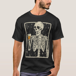 T-shirt Drôle Squelette Boire Bourbon Whiskey Halloween