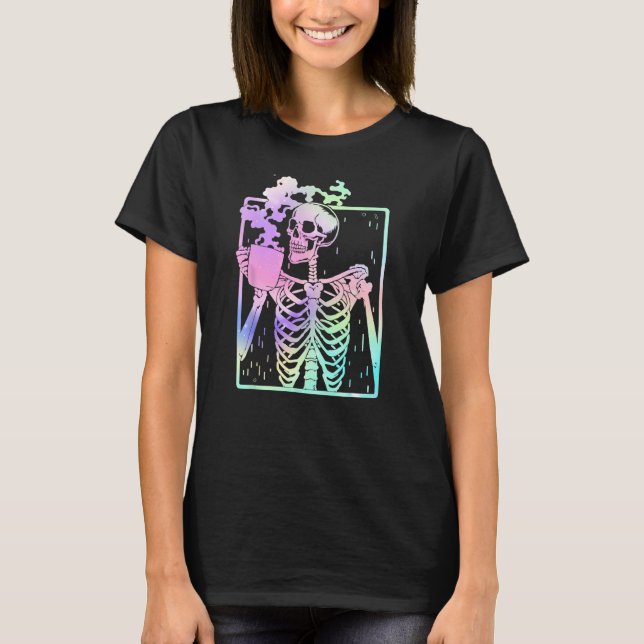 T-shirt Drôle Squelette Boire Café Café Café Café B (Devant)