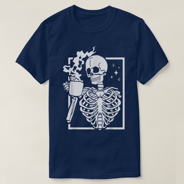 T-shirt Drôle Squelette Boire Café Café Caféine Lover Coff (Design devant)