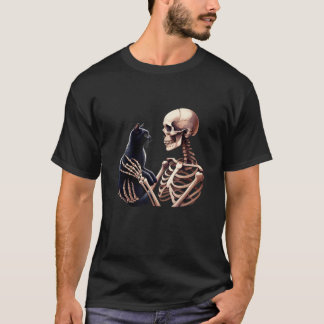 T-shirt Drôle Squelette Jouer Avec Un Cat Graphique Crâne 