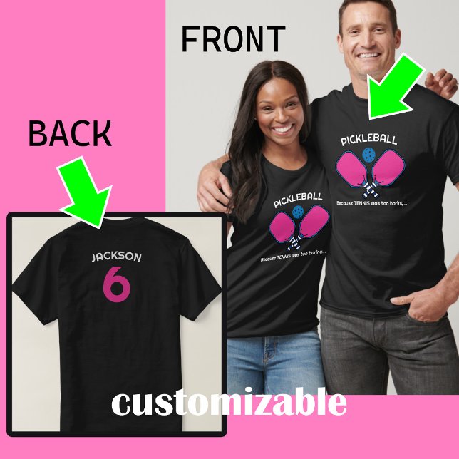 T-shirt Drôle Texte personnalisé (avant et arrière) Pickle (Customizable both sides pickleball unisex t-shirt)