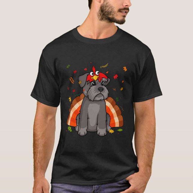 T-shirt Drôle Thanksgiving Schnauzer Chien Turquie Amoureu (Devant)