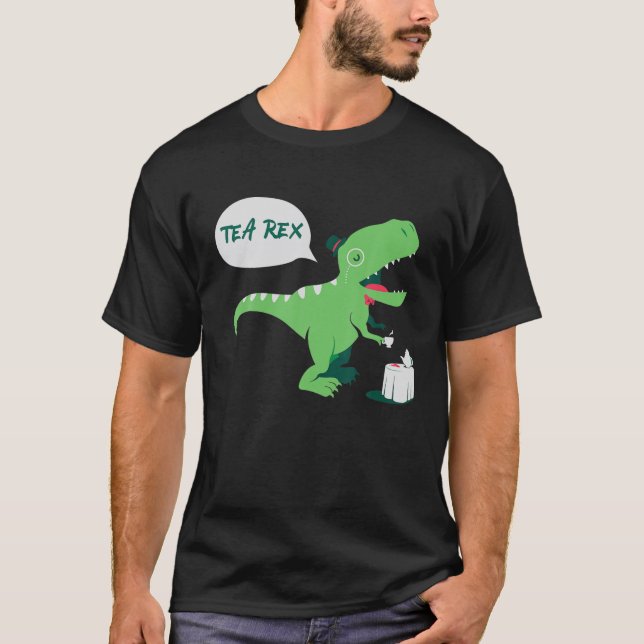 T-shirt Drôle Thé Cute Rex Tyrannosaurus Dino Boire Thé (Devant)