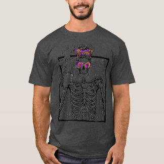 T-shirt Drôle TieDye Leopard Skeleton Café Halloween Cos