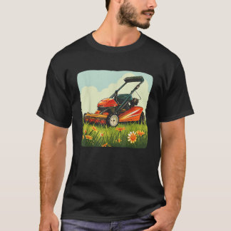 T-shirt Drôle tondeuse à gazon avec fleurs d'été