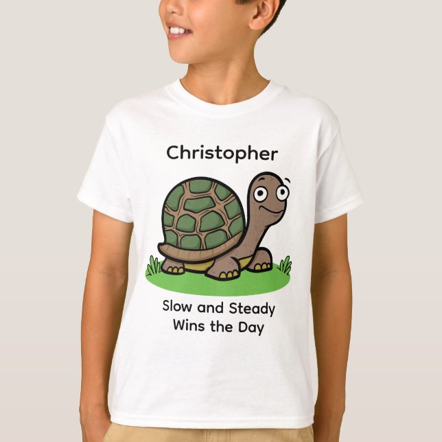 T-shirt Drôle Tortoise Lente Et Régulière Nom Personnalisé (Devant)