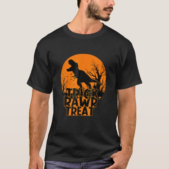 T-shirt Drôle Trick Rawr Treat Halloween Dinosaur (Devant)