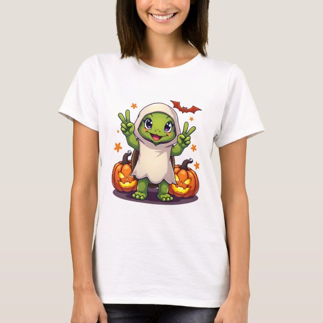T-shirt Drôle Turtle Ghost Citrouille Boo Halloween Kids M (Devant)
