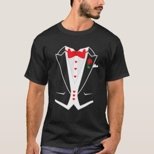 T-shirt Drôle Tuxedo Avec Red Bowtie Hearts Valentines Day