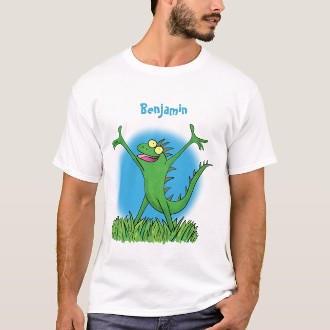 T-shirt Drôle vert souriant animé lézard d'iguane (Devant)